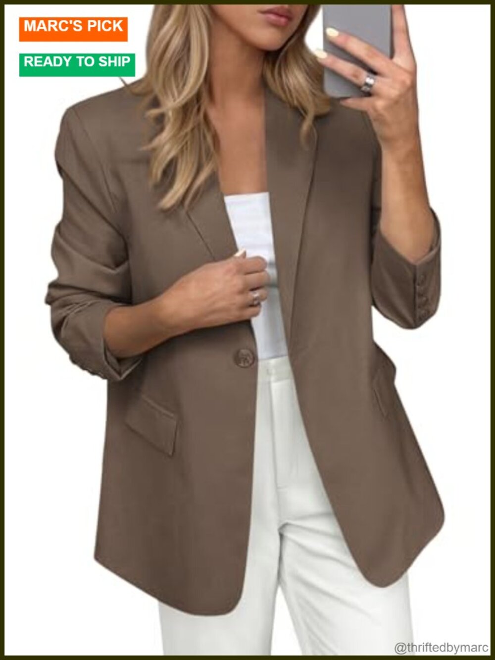 Women's Business Casual Blazer with Pockets Long Sleeve Single Button Open
